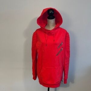 NANA JUDY MONTANA HOODED MOTO SWEATSHIRT SIZE MEDIUM RED WITH ZIPPERS. EXCELLENT